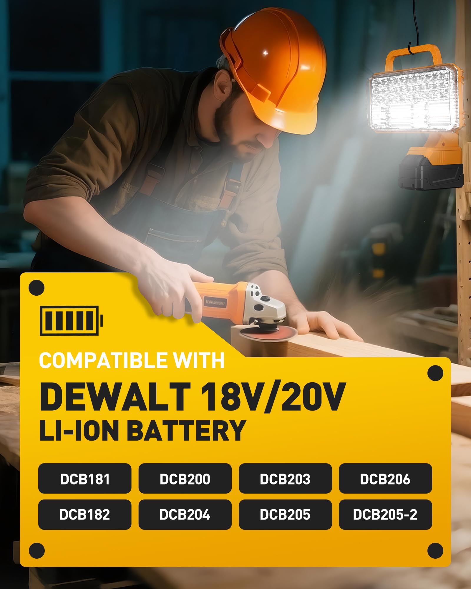 EEFOW 20V Max LED Work Light, 9200LM, 3 Modes, Portable, ABS, 92W, Battery Powered, for Outdoor Construction