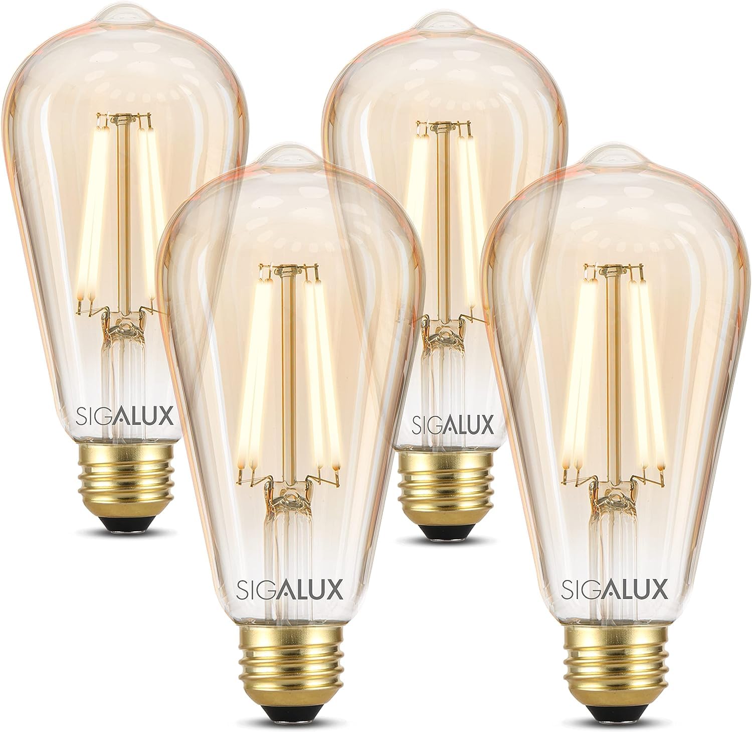 Sigalux Edison Bulbs, E26 LED Bulb 60 Watt Dimmable Vintage Light Bulbs, LED Filament Amber Light Bulb with 90 CRI, ST19 Antique