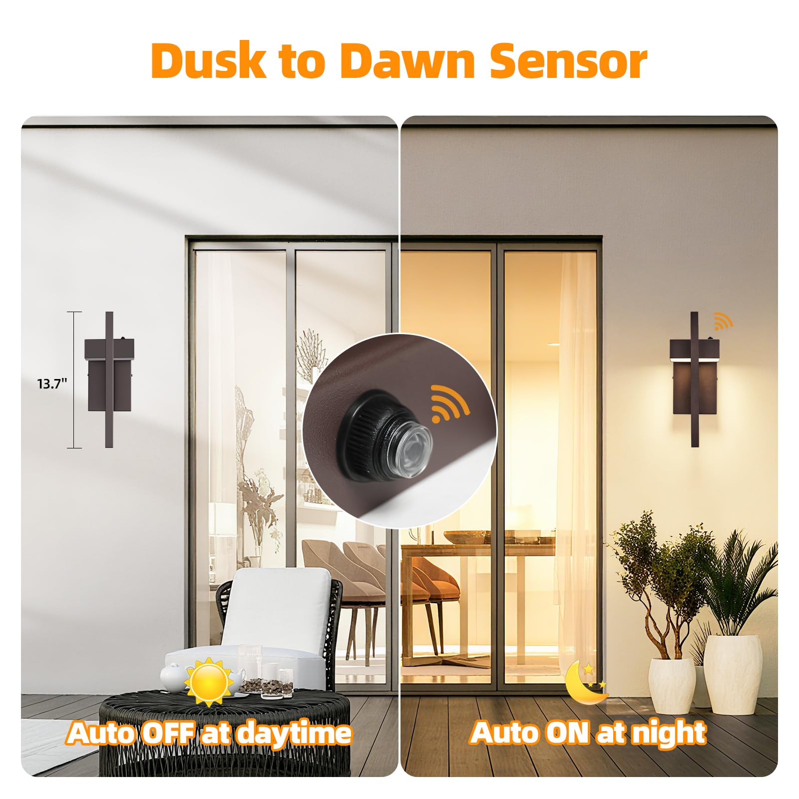 tewei LED Outdoor Wall Sconce, Dusk to Dawn, Metal, Warm White 3000K, Brown, 2 Pack