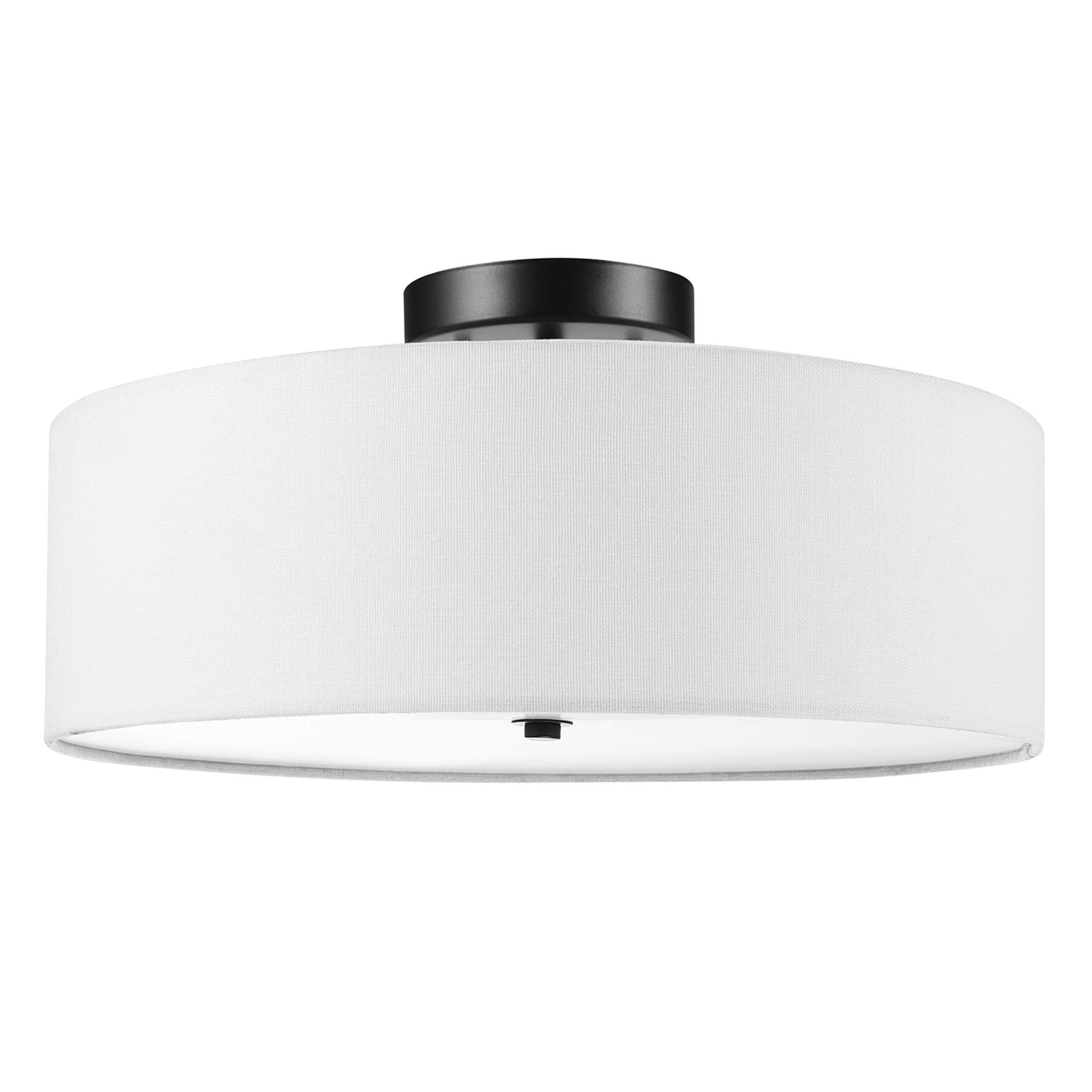 Globe Electric 60315 2-Light Flush Mount Ceiling Light, Dark Bronze, White Linen Shade, Kitchen, Lights, Bathroom, Home Essentia