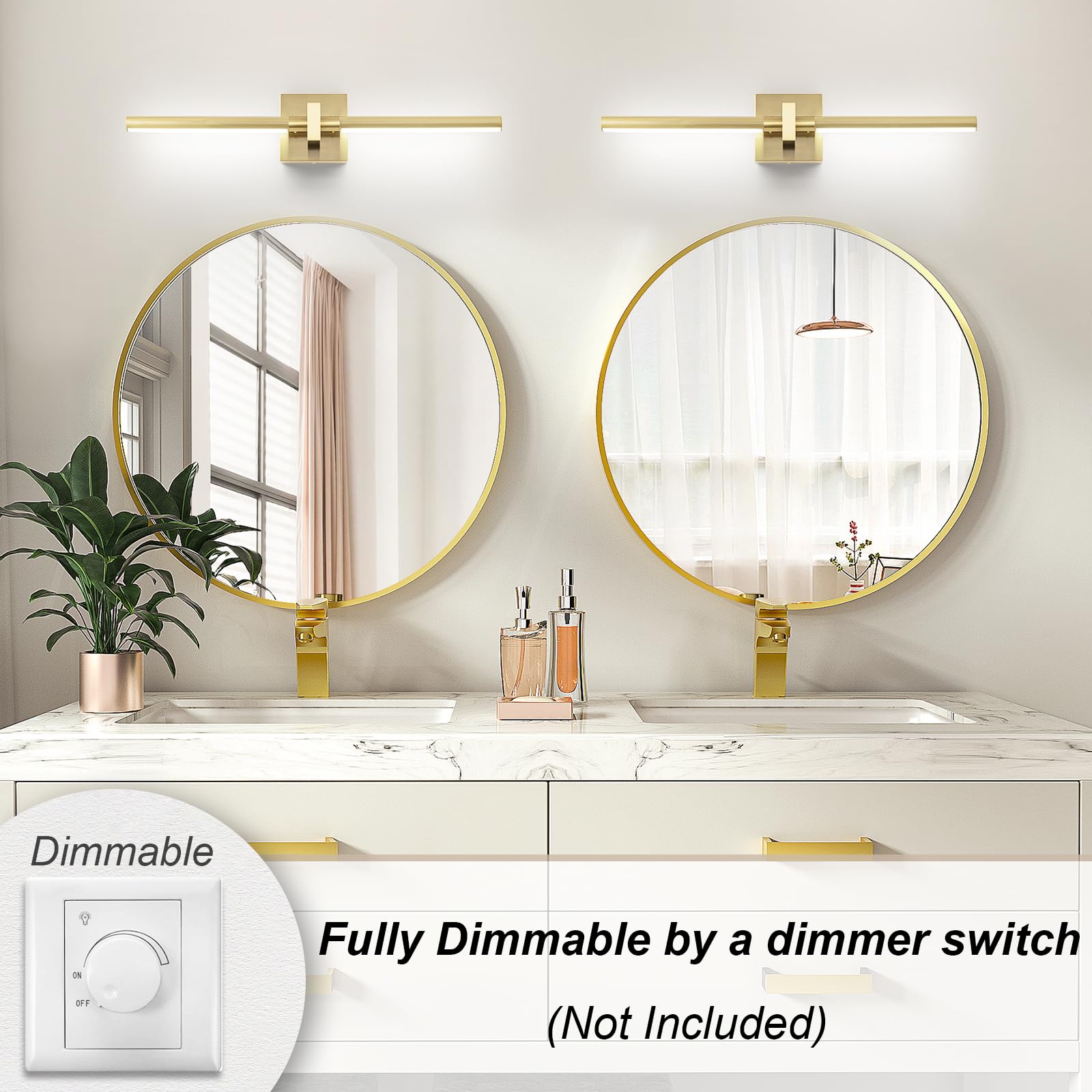 Edislive Modern Dimmable Led Vanity Light 360 Rotatable Bathroom Vanity Wall Lighting Fixtures  23.2 In Mirror Wall Sconce Fixtures For Bathroom Bedroom Makeup Living Room 6000K(Gold)