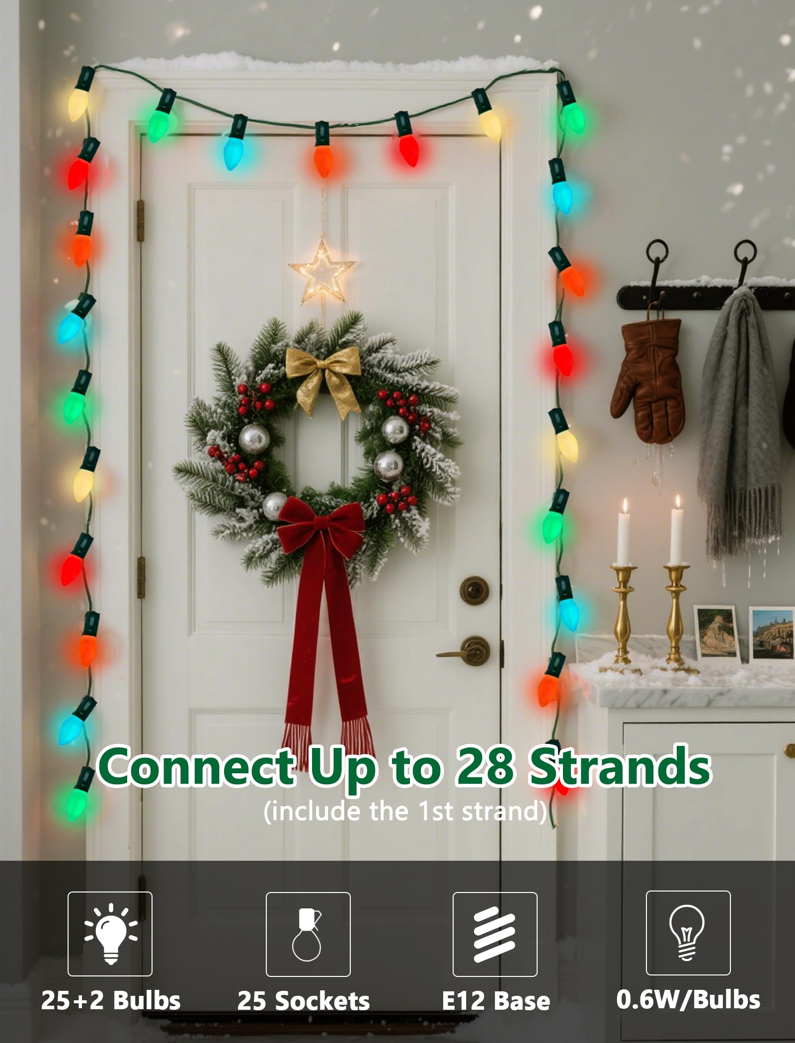 C7 Led Colorful Christmas Lights Outdoor  25Ft Christmas Decorations String Lights With 27 Led C7 Ceramic Multicolor Bulbs  Hanging Vintage Christmas Lights For House Roofline Tree Patio Yard Party