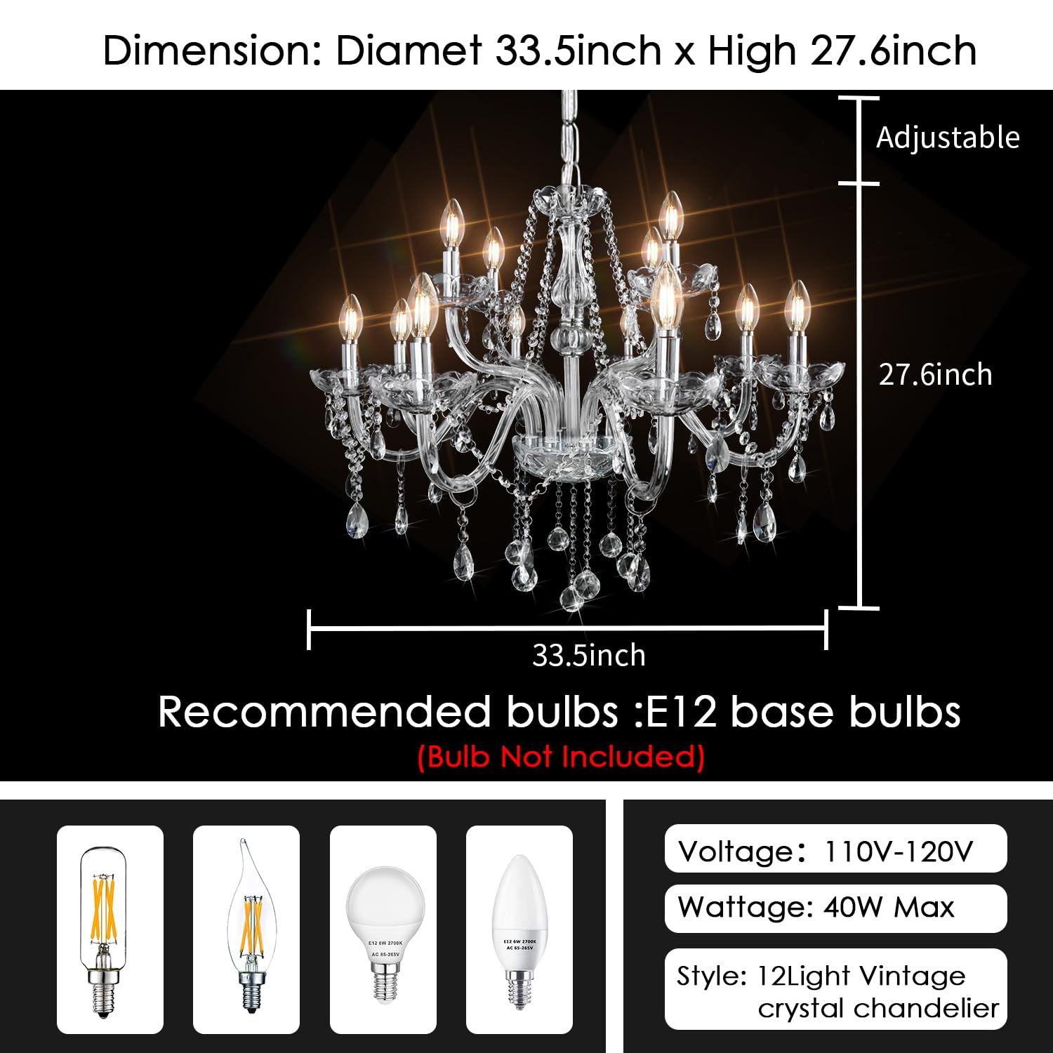 Gorgeous Vintage Crystal Chandelier 12-Lights K9 Large Crystal Candle Chandelier Pendant Ceiling Light Fixture For Living Room D