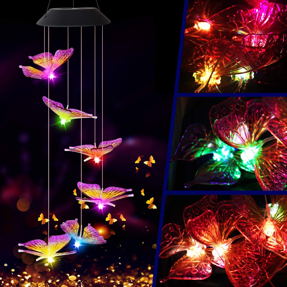 EpicGadget Solar Butterfly Wind Chime, Color Changing, Plastic, 25x5x5 inches, Purple