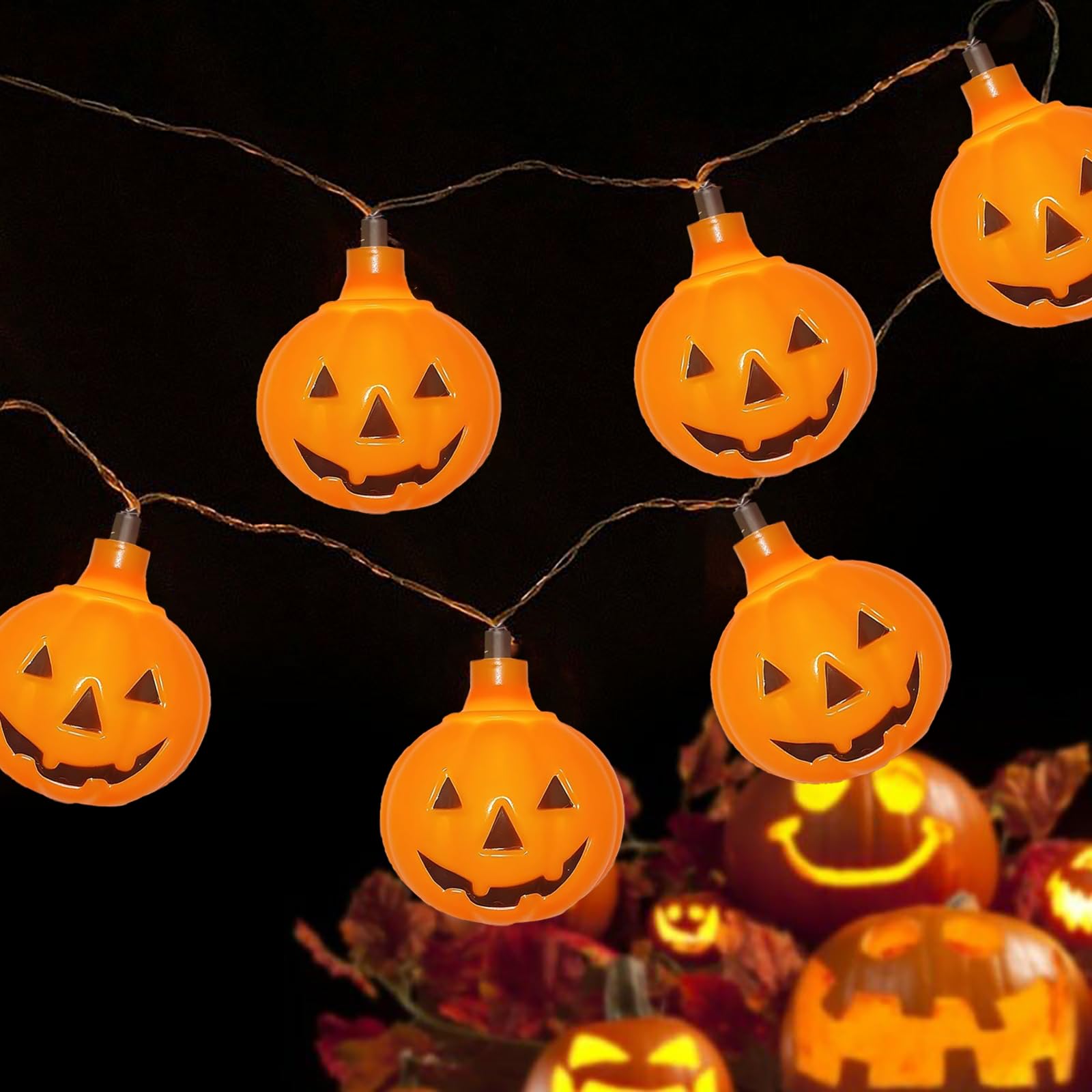 Cbebew Halloween Pumpkin String Lights 8.5Ft - 10 Orange Lights For Outdoor Decorations