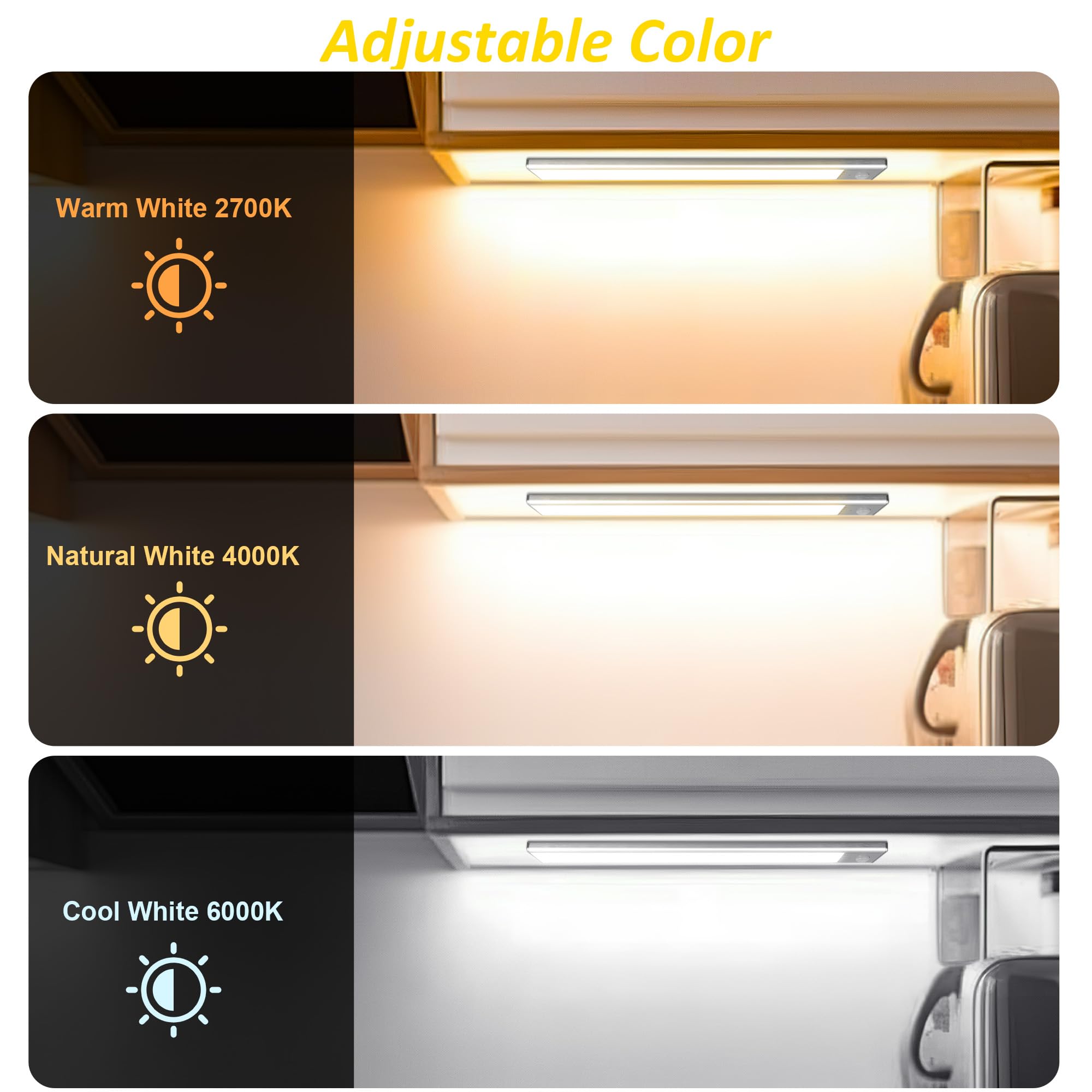 Under Cabinet Lights With 3 Color Temperature, 2 Pack Dimmable Rechargeable Battery Operated Lights, Magnetic Wireless Motion Sensor Light Indoor, 64 Led Under Cabinet Lighting, Closet Lights, 2000Mah