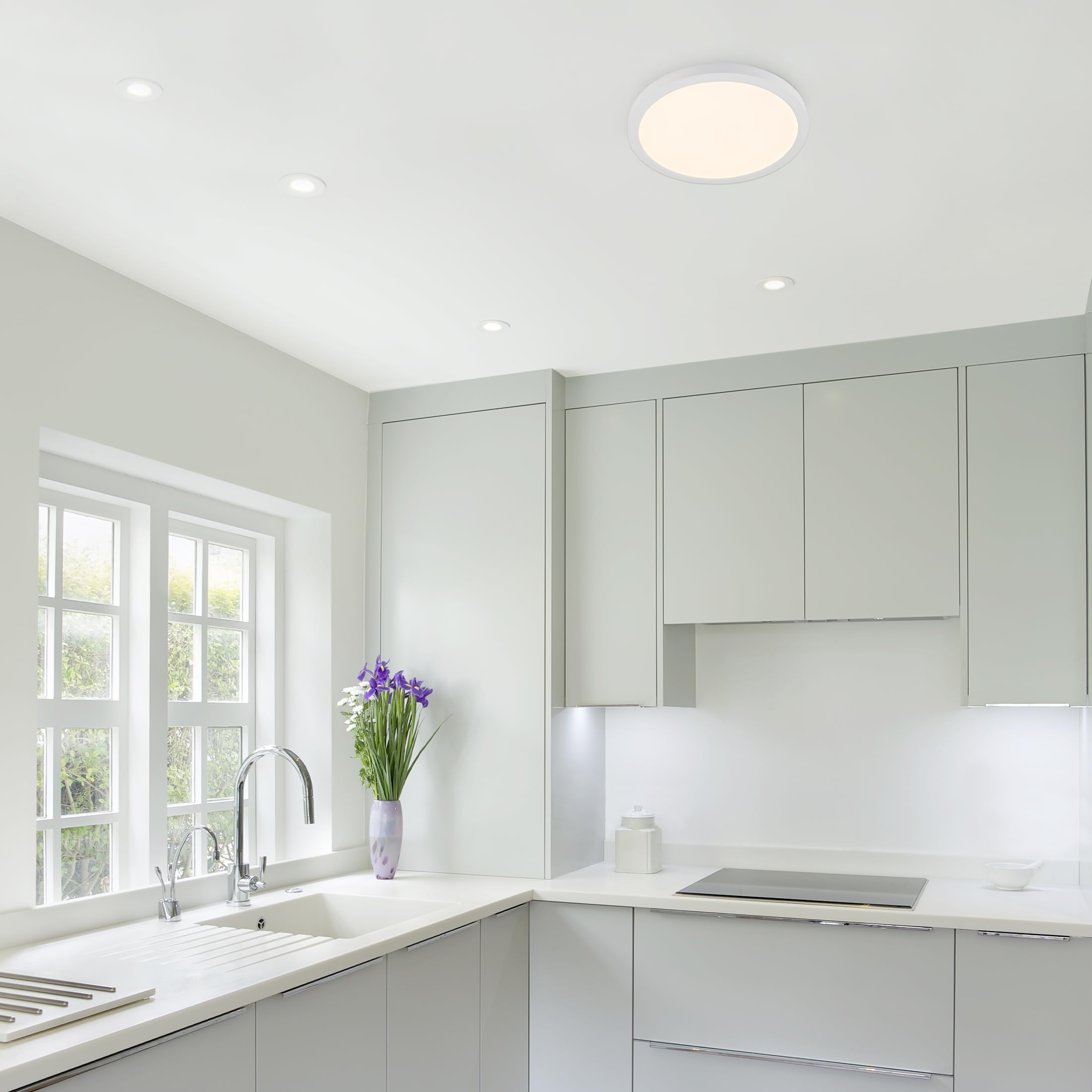 Maxxima LED Flush Mount Ceiling Light - 12 Inch, 2300 Lumens, Dimmable, 5 CCT Color Options, Round, White, Model MCL-6122105