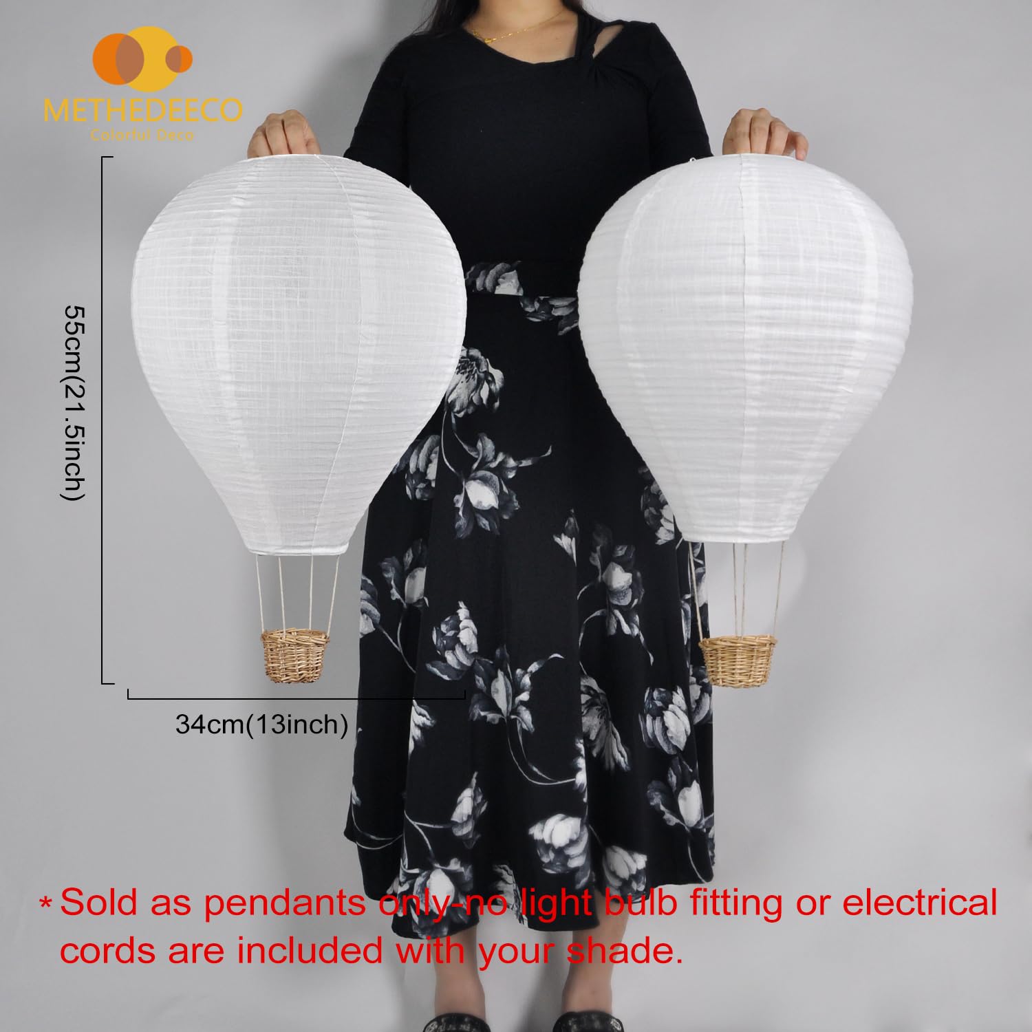 METHEDEECO Hot Air Balloon Lampshade - 14 Inch White Pendant Light Shade for Kids Nursery & Living Room Decor