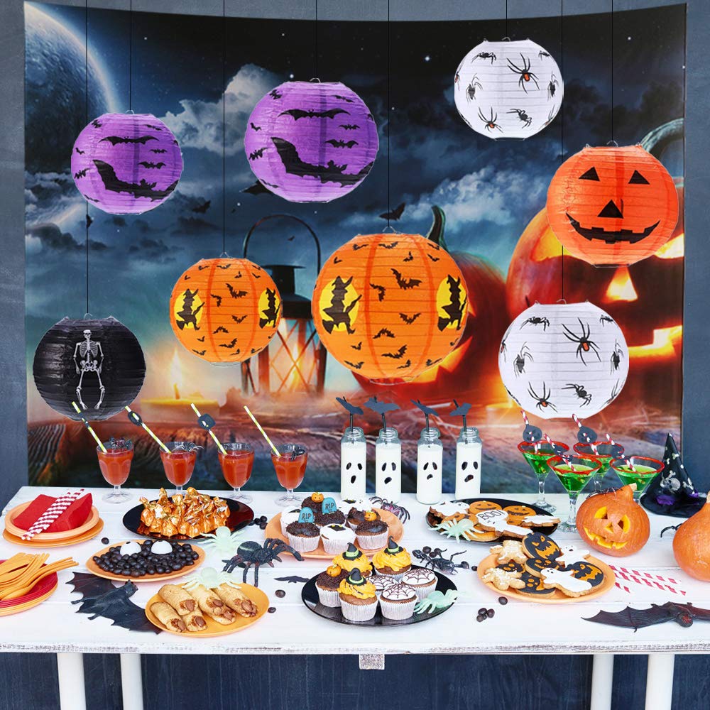 15 Pcs Halloween Pumpkin Paper Lantern Jack-O-Lantern, Spider Bat Skeleton Pumpkin Lanterns For Halloween Party Weddings Garden Bedroom Bar Indoor Outdoor Decoration, 3 Sizes