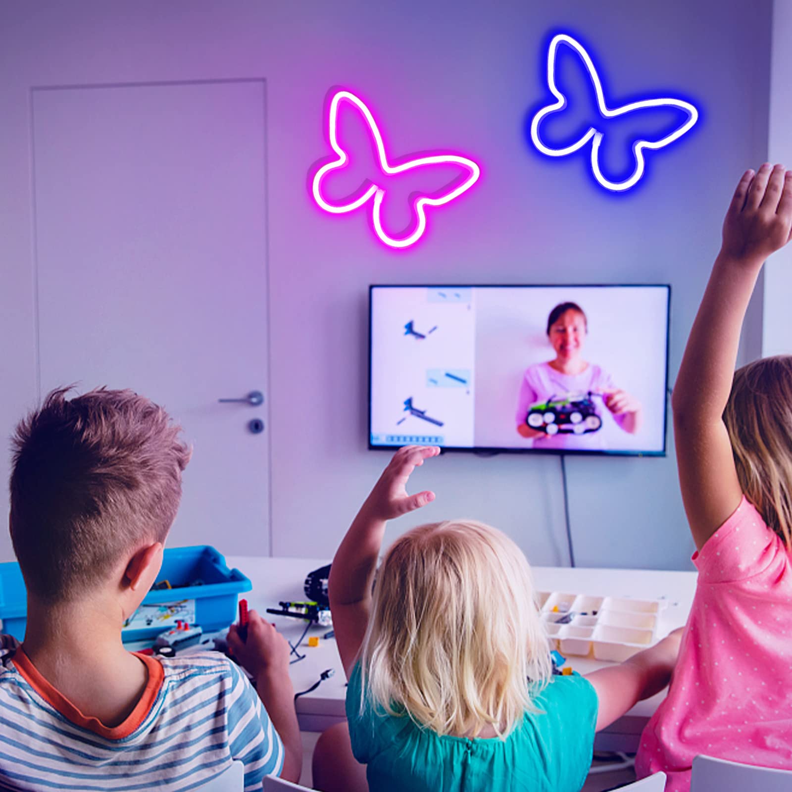 UrsaMajor 3 Pack Butterfly Neon Sign, USB/Battery Operated LED Light, 8.86x6.3 inches, Purple Pink Warm White, Model b-zfn-3