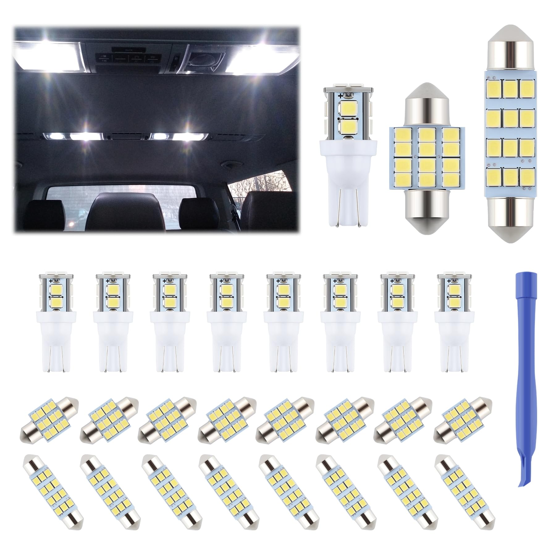 Ifunyled 24-Piece Led Car Interior Bulb Kit - 194 T10 De3175 578 - White Replacement Lights For Map, License Plate, Trunk, And More