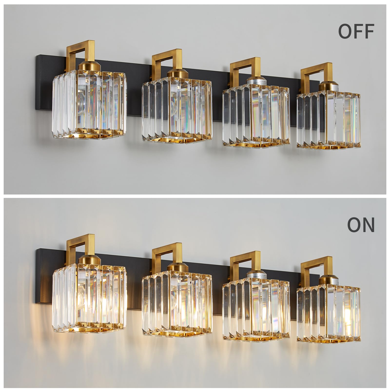 Fdpby Modern Crystal Bathroom Vanity Light 4-Lights Black Gold Modern Crystal Wall Lamp Bathroom Modern Crystal Vanity Lighting