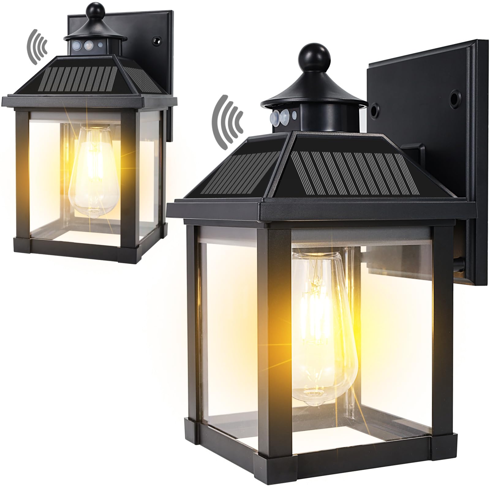 UOOIUMOY Solar Wall Lights 2 Pack, Motion Sensor, Waterproof, Dusk to Dawn, 11.7in Height, Black, Model 9457