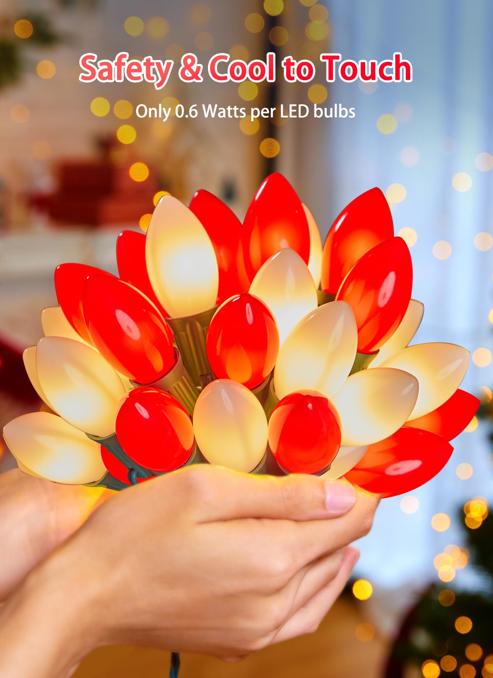 Minetom C9 LED Christmas Lights, 100FT Waterproof String Lights, 100 Shatterproof Bulbs, Red & Warm White