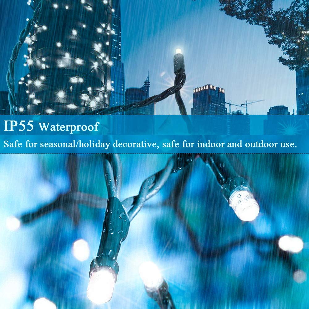 Decute 300Led Christmas String Lights Outdoor Waterproof 105Ft Ul Certified With End-To-End Plug 8 Modes, Cool White Indoor Starry Fairy Lights For Christmas Tree Patio Garden Wedding Party Decor