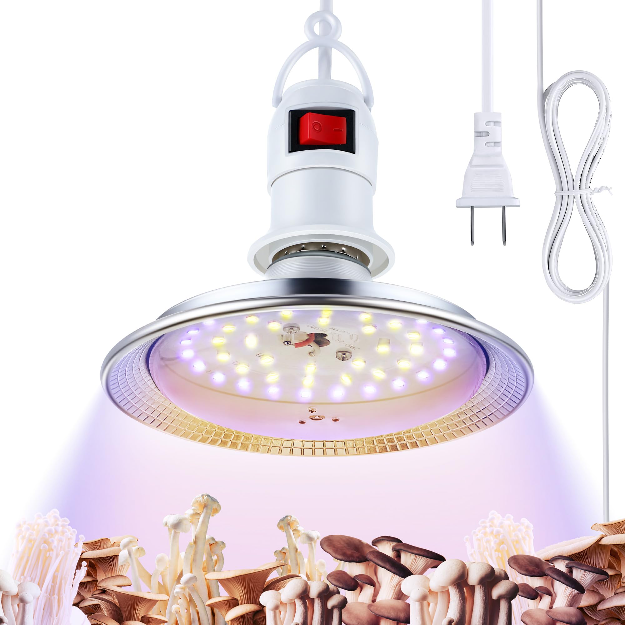 Meonum Led Mushroom Grow Light, 15W Dual Spectrum, 6000K Blue Light, 6.5 Ft Cord,