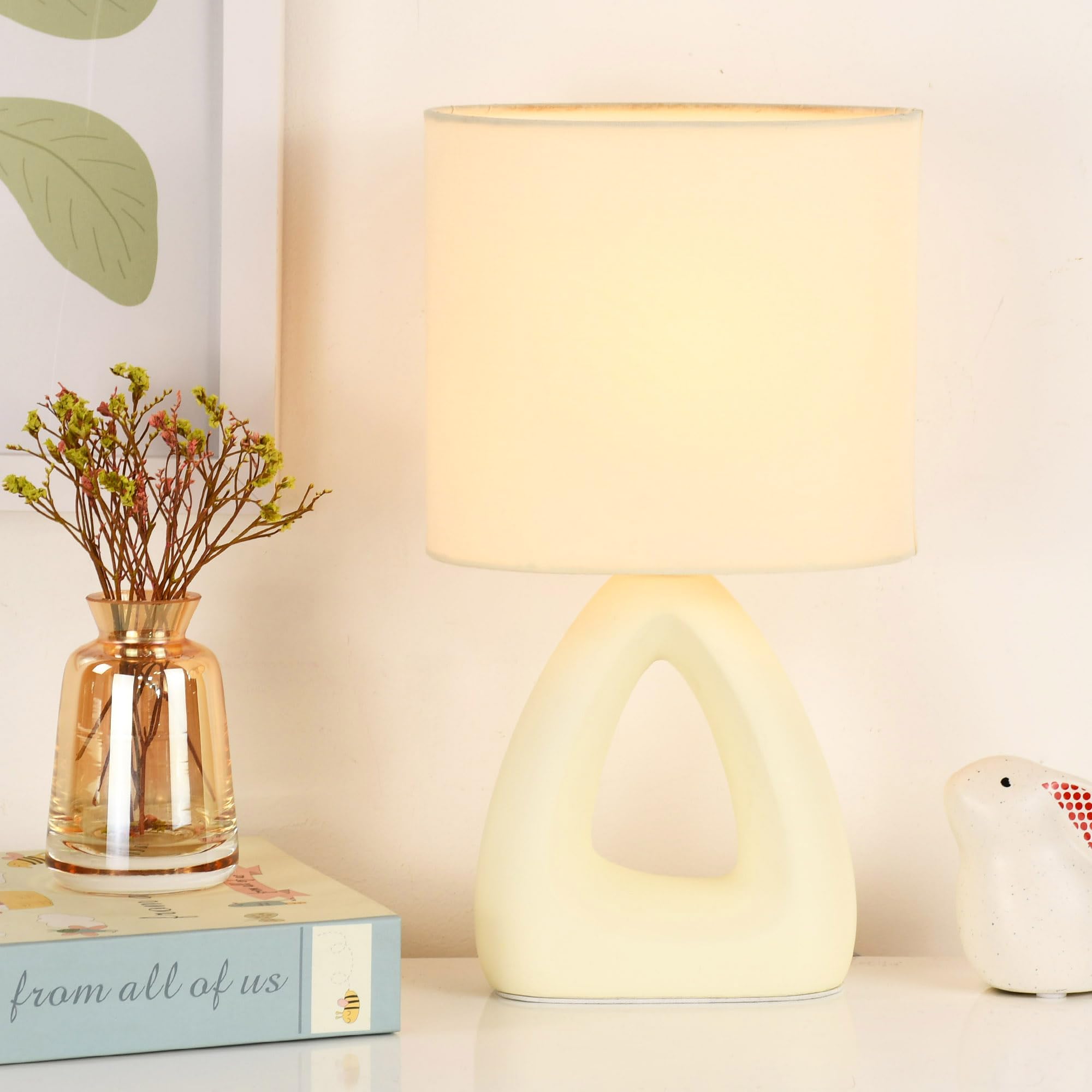Lampwell LILA Small Modern Cream Table Lamp, 6.7x3.94xH11.8IN, Bulb Excluded, Bedside/Night Table Lamp for Living Room, Bedroom,