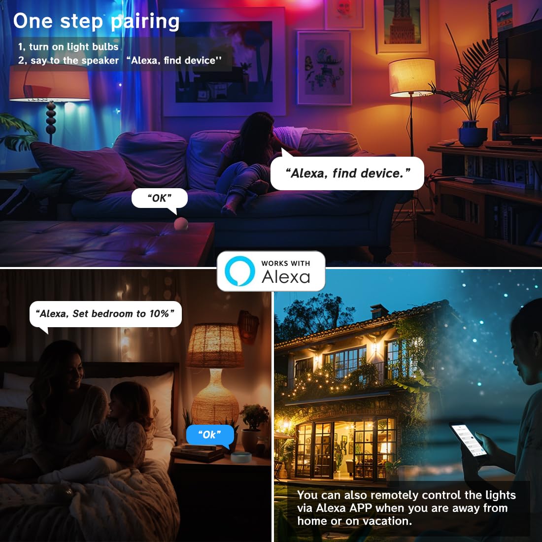Ucb Smart Light Bulbs 130W Equivalent, Color Changing Light Bulb, Work With Alexa Only, 16 Million Colors Rgbww, Music Sync, Diy
