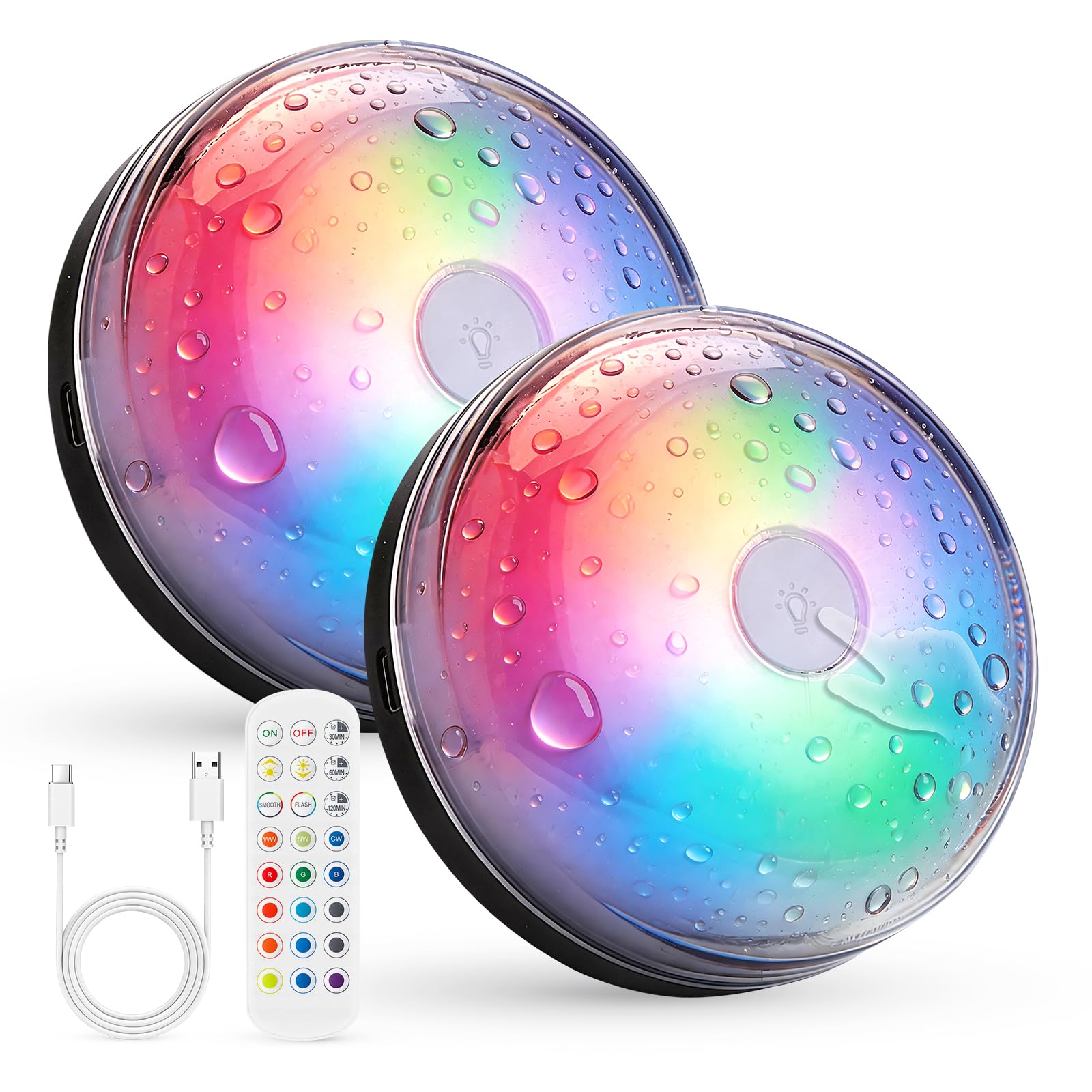 Combuh Rechargeable RGB Ambient Shower Light Waterproof Inside, 15 Color Changing Mood Lighting for Bathroom Bathtub IP65 Waterp