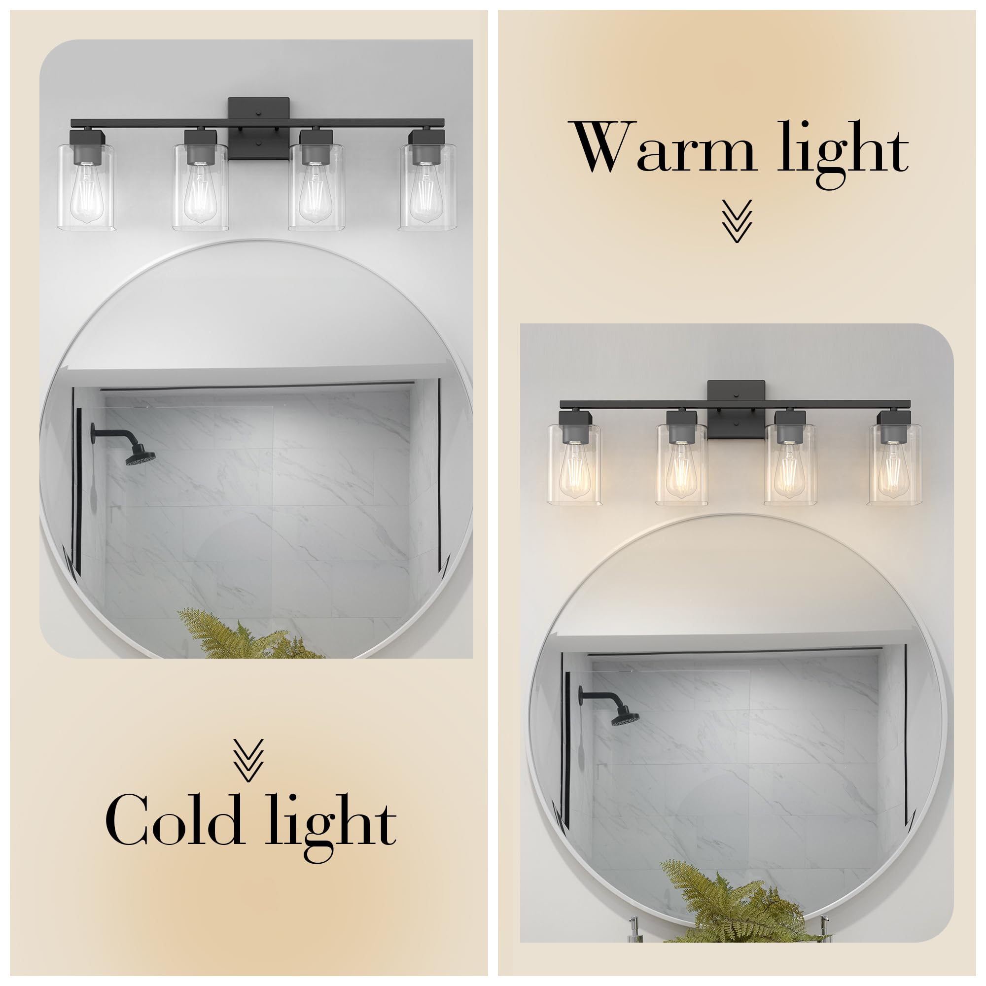 Espird 4-Light Bathroom Vanity Light Fixture - Matte Black Metal, UL Certified, Square Design for Bathroom & Bedroom
