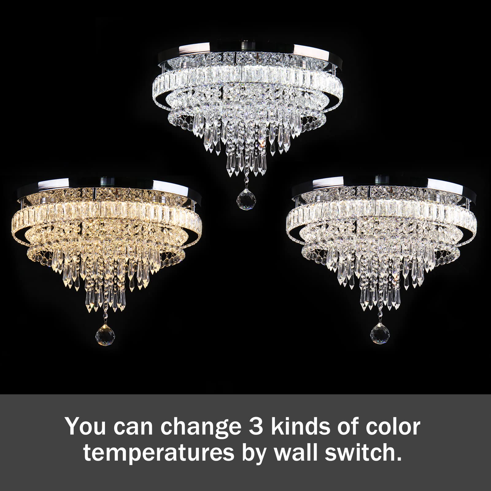 Frixchur 19.7" Crystal Chandelier Modern Led Flush Mount Light For Bedroom, Dining Room