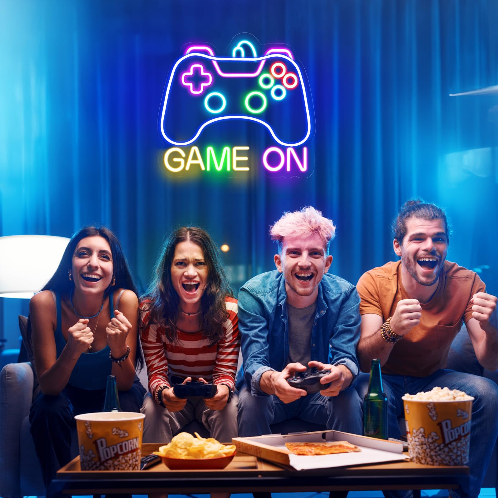 STYPOP Gamer Neon Sign - Game On LED Wall Decor, 14.2in x 13.4in, A-Game On, Perfect for Teen Bedroom and Game Room