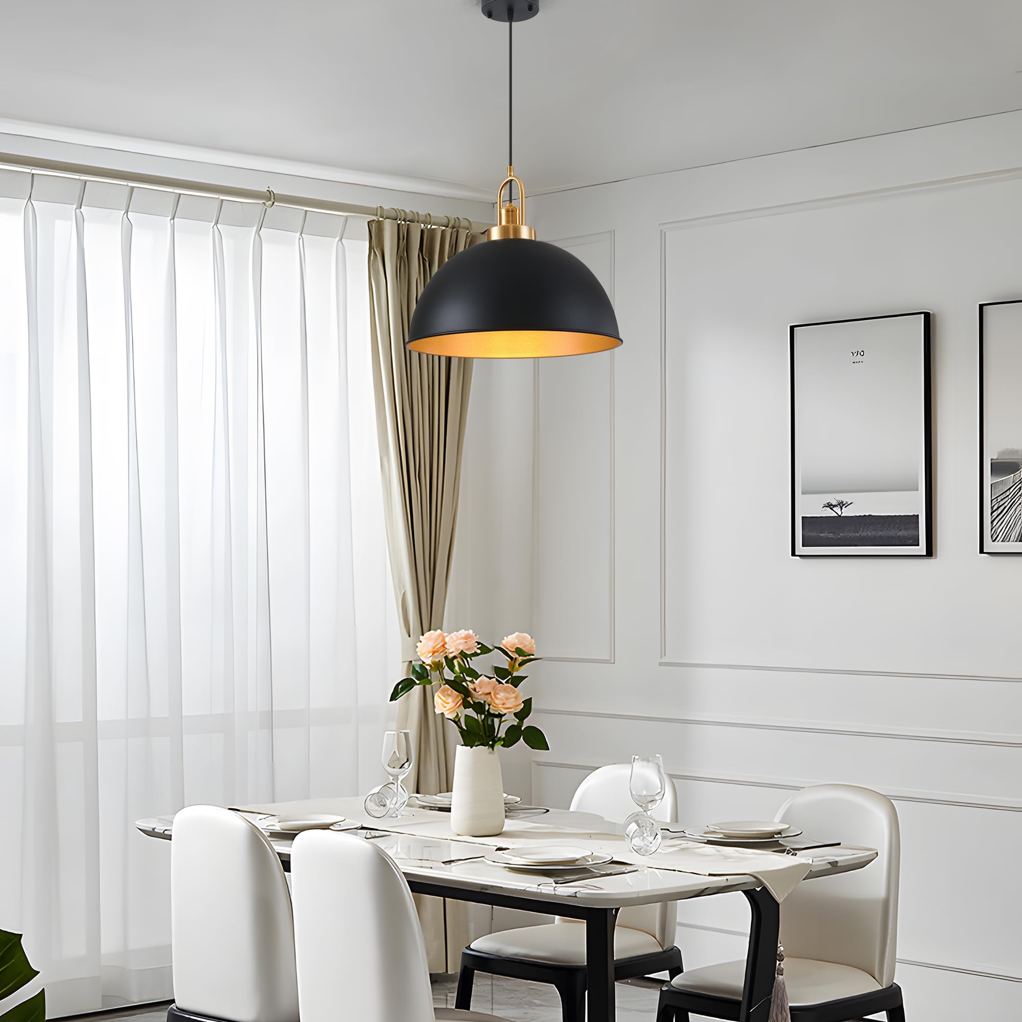 Febeleven Industrial Black Large Pendant Light 15.74'' Matte Finish Metal Light Fixture Farmhouse Hanging Light For Kitchen Isla