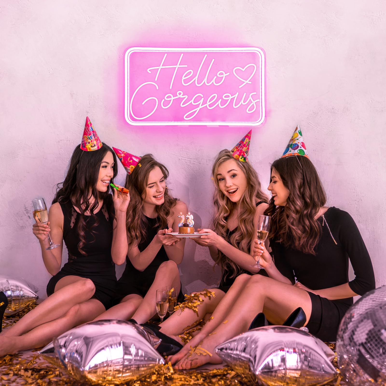 welltodo Neon Sign - Hello Gorgeous Pink Bedroom Decor, Dimmable, 15.95 x 8.75 inches