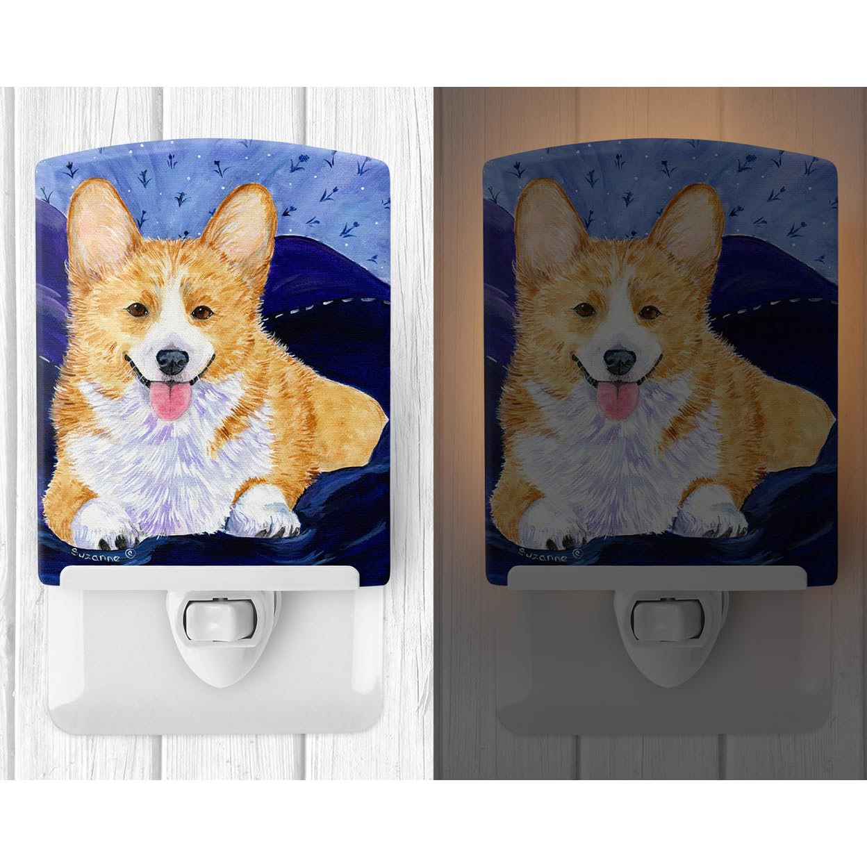 Caroline'S Treasures Ss8414Cnl Corgi Ceramic Night Light Compact, Ul-Certified, Ideal For Bedroom, Bathroom, Nursery, Hallway, Kitchen, 6X4X3, Multicolor