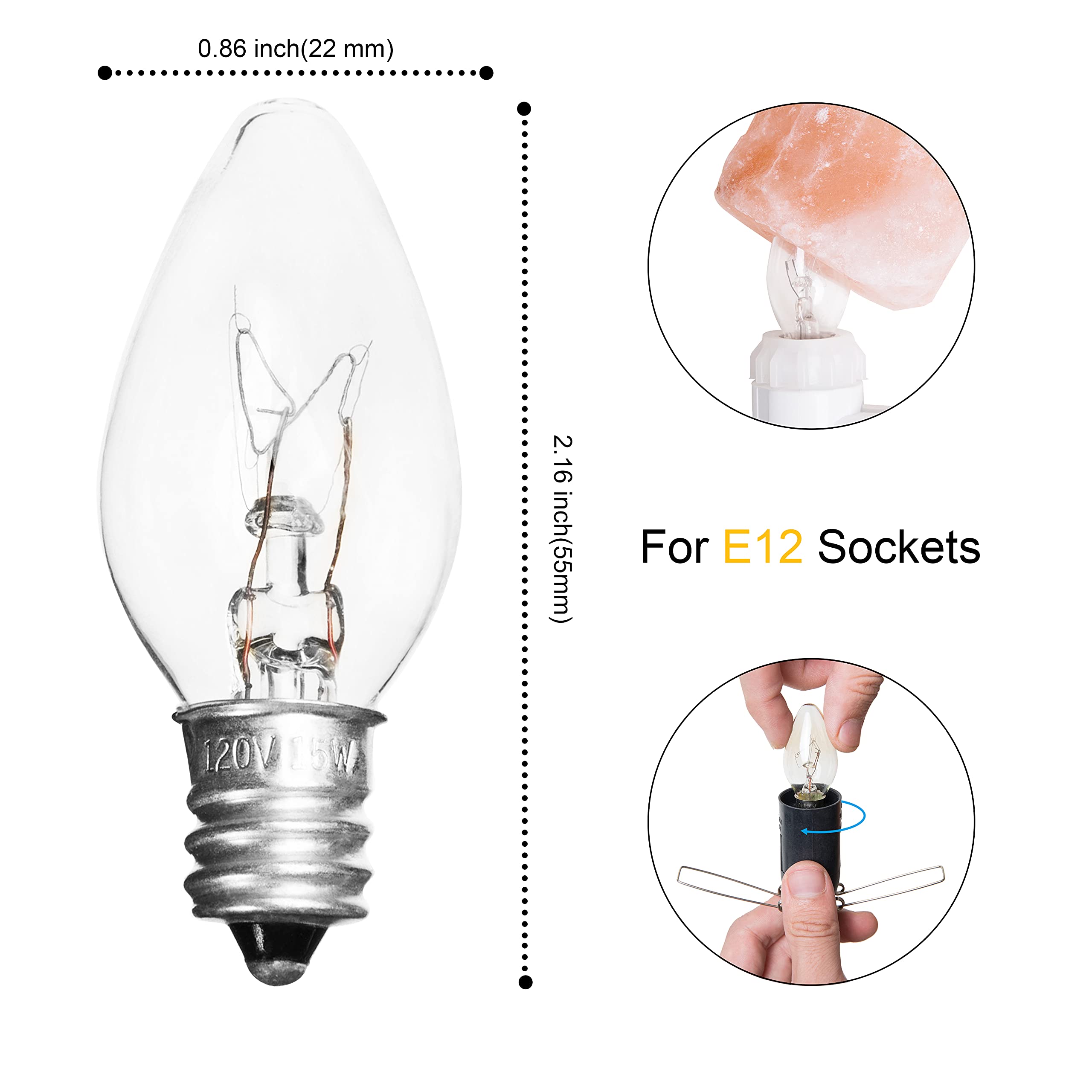 Venforze Himalayan Salt Lamp Replacement Cord with Dimmer Switch, 5 Feet, Metal Clip, Includes 6 E12 Halogen Bulbs, Size A1