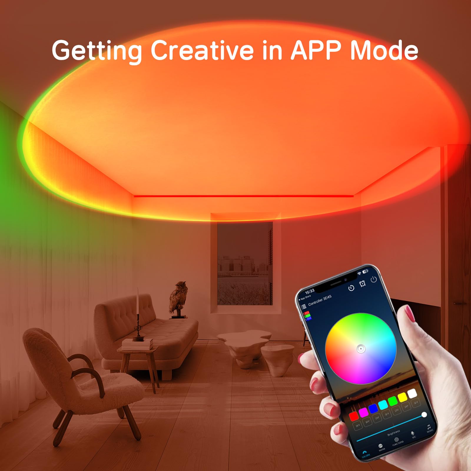 Sunset Lamp Projector With App Control, 360 Degree Rotation Multicolor Changing Projection Lamp Led Light, Sunlight Lamp For Bed