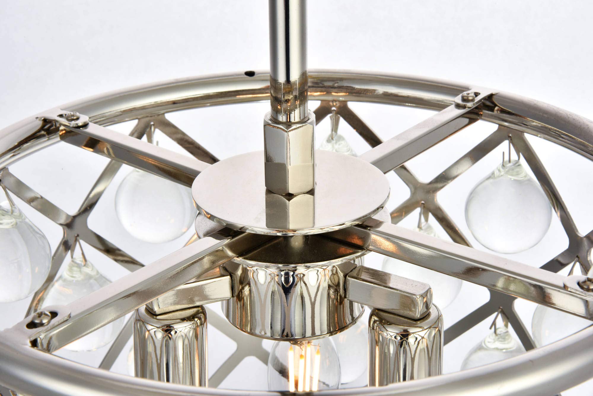 Elegant Lighting Madison 3-Light Pendant Lamp, Polished Nickel, 12in Depth x 9in Height, Crystal, Model 1213D12PN/RC