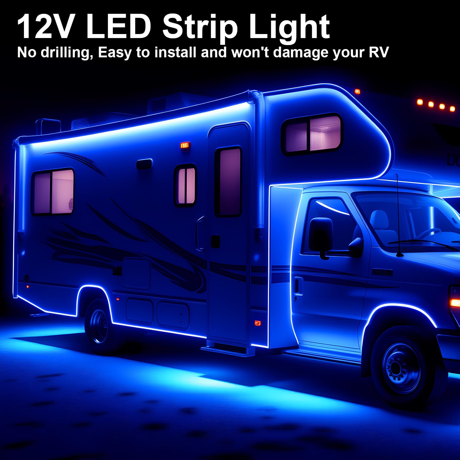 CCBASEBALL 20FT RV Awning Lights - 12V Blue LED Strip, IP68 Waterproof, Silicone for Motorhome, Trailers, Food Trucks