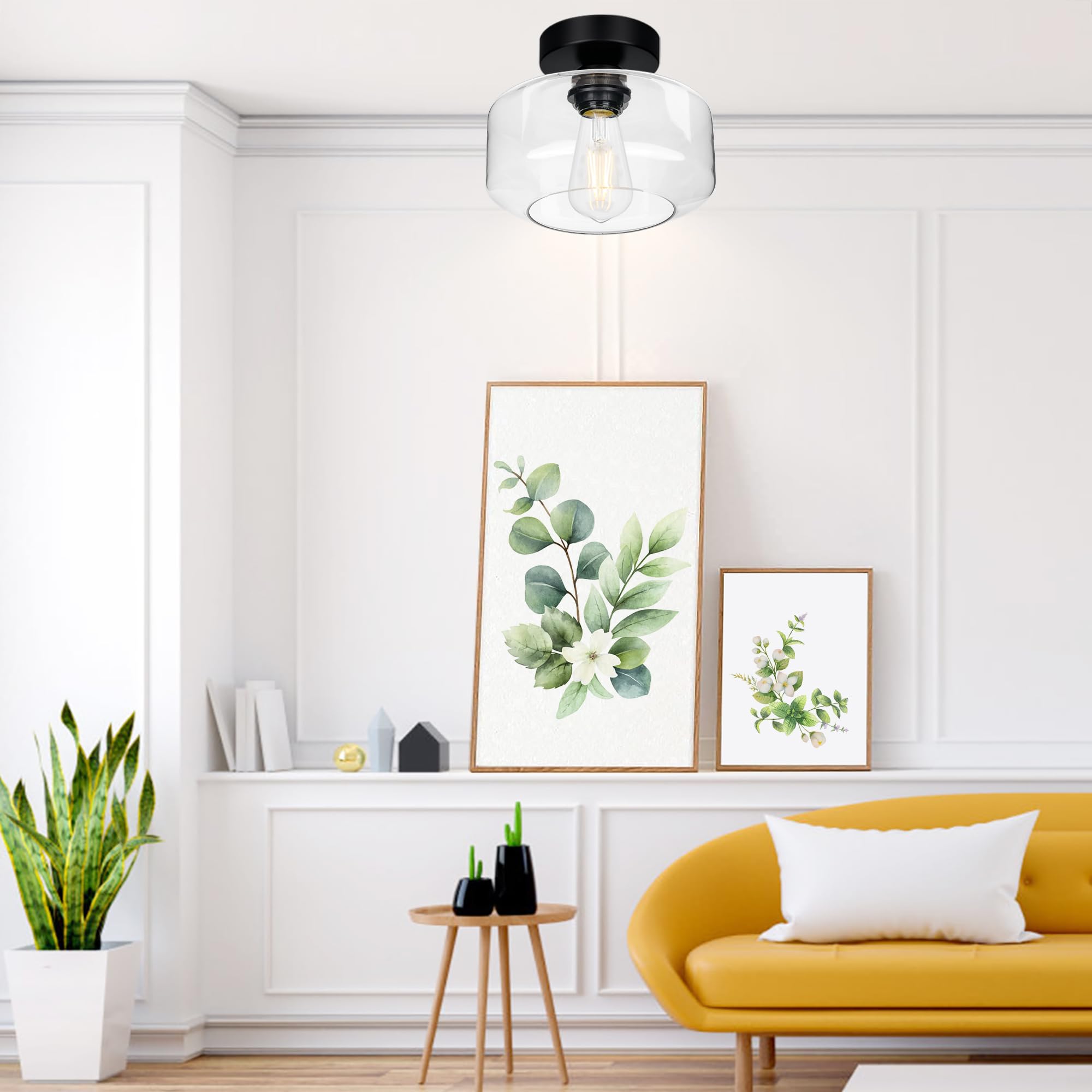 Lynnoland Industrial Semi Flush Mount Ceiling Light, 800 Lumen LED, Clear Glass Shade, Model N1900CL03