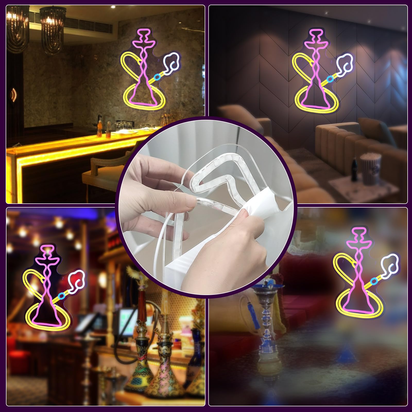 JEDAEMEN Pink Neon Wall Sign - Yellow LED Light for Room Decor, USB Powered, Hookah Style, Ideal for Birthday Party Decorations