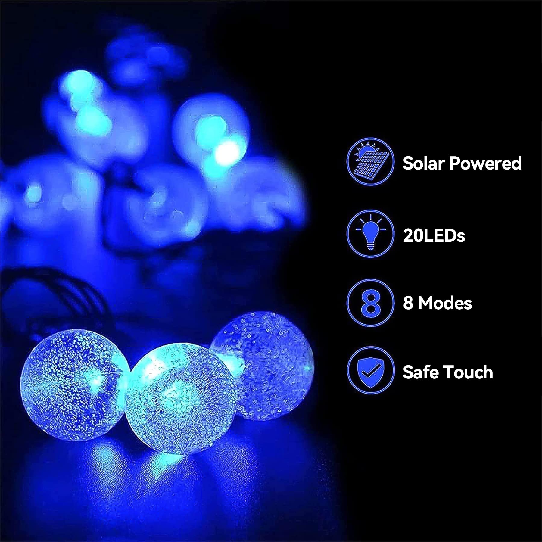 L LAMPOP Solar String Lights, 20 LED Crystal Globe, 8 Lighting Modes, Waterproof, Blue, Model c112dd38-1947-4e71-87cb-6657