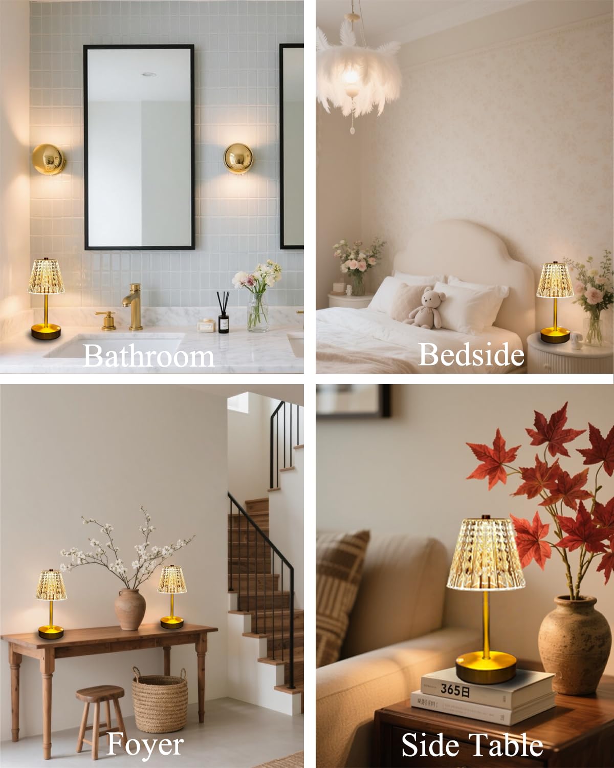 LamparaDecor Rechargeable Table Lamps Set of 2 - Small Battery Powered, Metal, Brushed Brass Gold, Cordless for Ambient Lighting