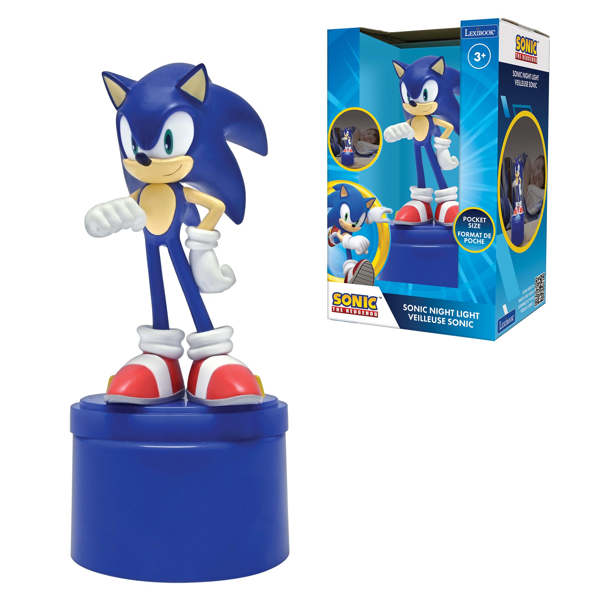 Lexibook, SEGA Sonic The Hedgehog, LED Pocket Night Light for Childrens Room, Soft Light, Battery Operated, Blue, NLJ01SN