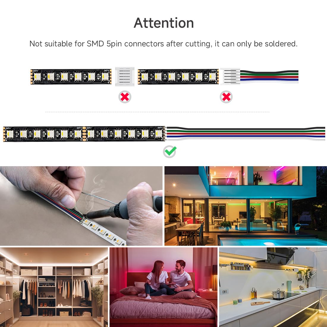 BTF-LIGHTING 5050 RGBW LED Tape Lights 5m 96LED/m DC24V IP30 Black PCB RGB+Cool White