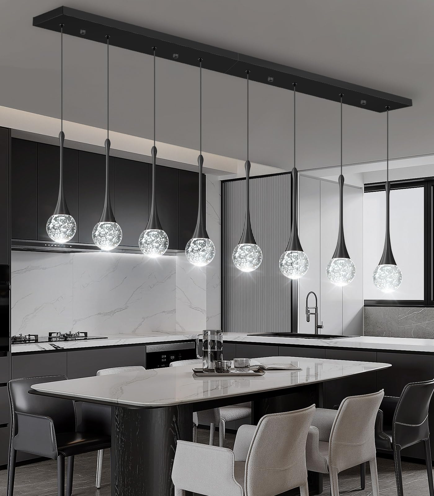 8 Light Modern Glam Crystal Rectangular Chandelier For High Ceiling Led Dimmable Ceiling Pendant Light Kitchen Island Staircase Foyer Enterway Living Room Chandelier Lighting Antique Black