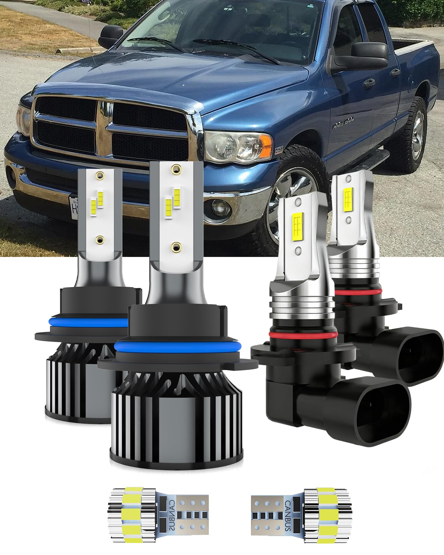 AYOTZIH Bulbs Fit For Dodge Ram 2002-2005, 9007 High/Low Beams 9006 Fog Lights License Plate Lights Combo, 400% Brightness 6000K