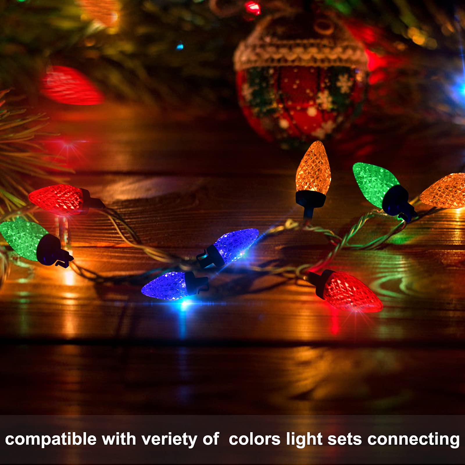 us beipin Battery Operated Christmas Lights, 50 LED Bulbs, 16.5FT, 8 Light Modes, C6, Indoor/Outdoor Holiday Decor