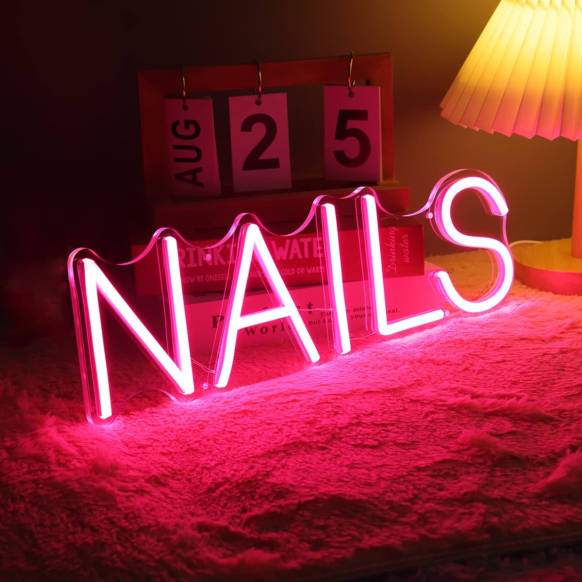 Britrio LED Neon Sign Light for Nail Spa, 15.75”L x 4.65”H, Pink, Model BR-NAILS-PINK, USB Powered with Dimmer Switch