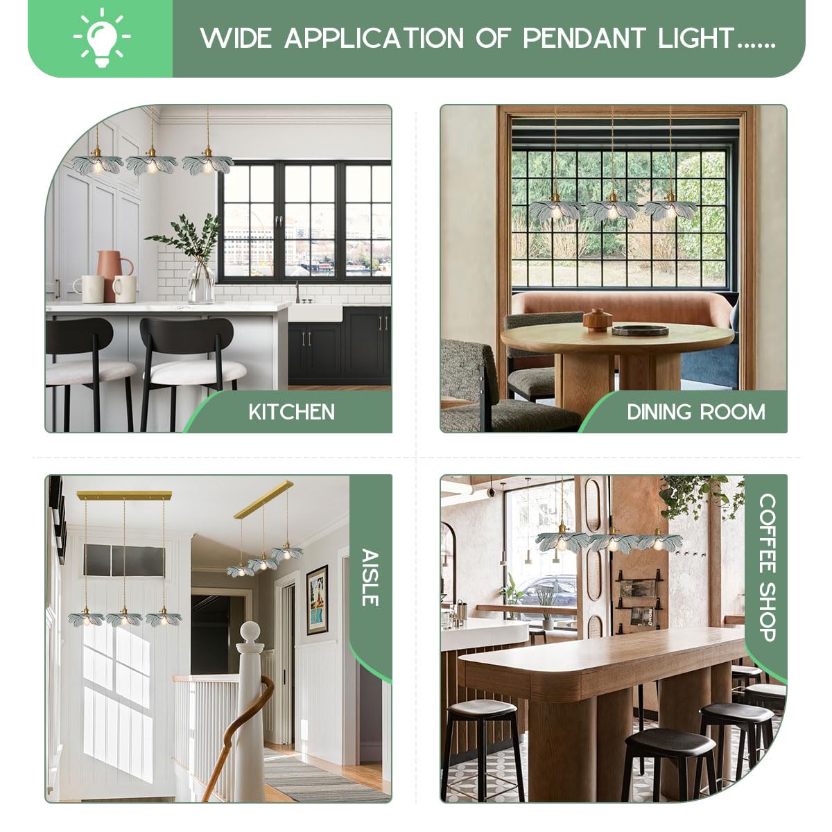 Auwieou Modern Pendant Light Hand Blown 3 Light Large Glass Chandelier Brass Pendant Light Farmhouse Vintage Hanging Lighting Wi