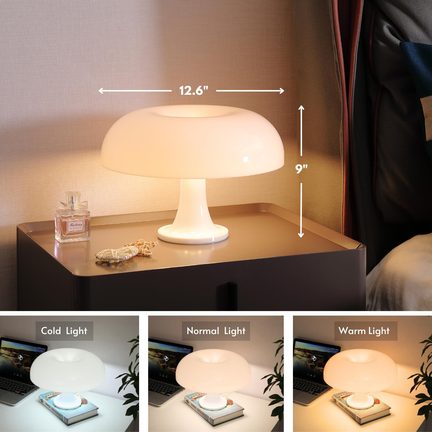 Uehict Mushroom Lamp With 3 Lighting Modes, Dimmable 70S Retro Mid Century Modern Lamp For Bedroom, Funky Unique Lamp For Room D