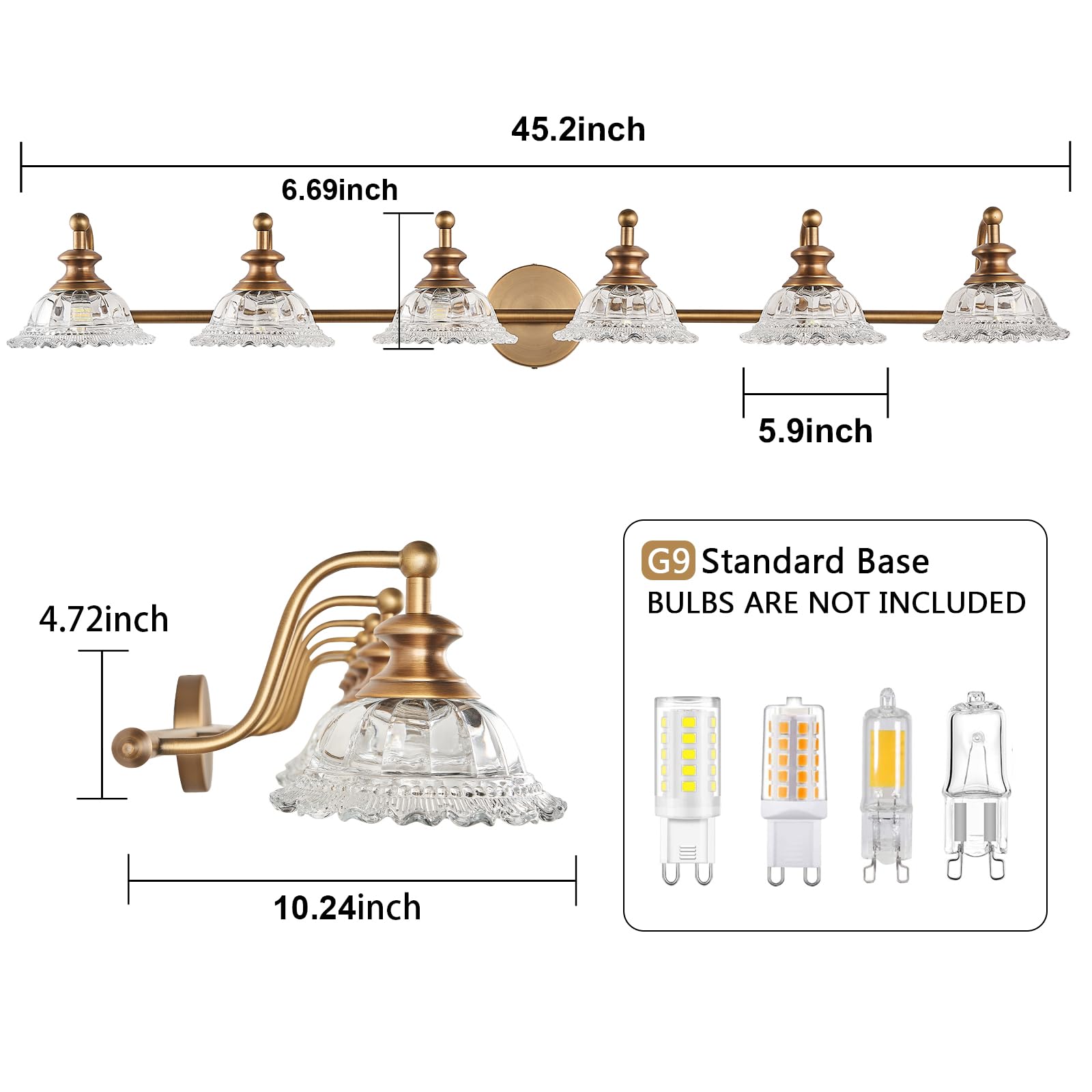 Xiedun 45'' Bathroom Light 6 Light Bathroom Vanity Light Fixtures (Exclude G9 Bulb) Vanity Lights For Bathroom