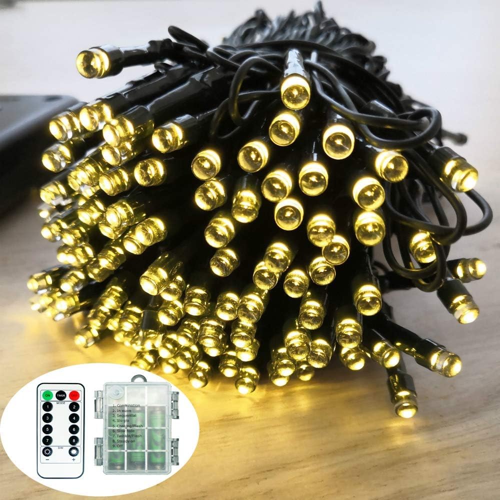 Battery Warm White String Lights  72ft 200LEDs Mini Christmas Decor lamp with Remote and Timer  Dimmable and Waterproof  Twinkle Home Decoration Indoor