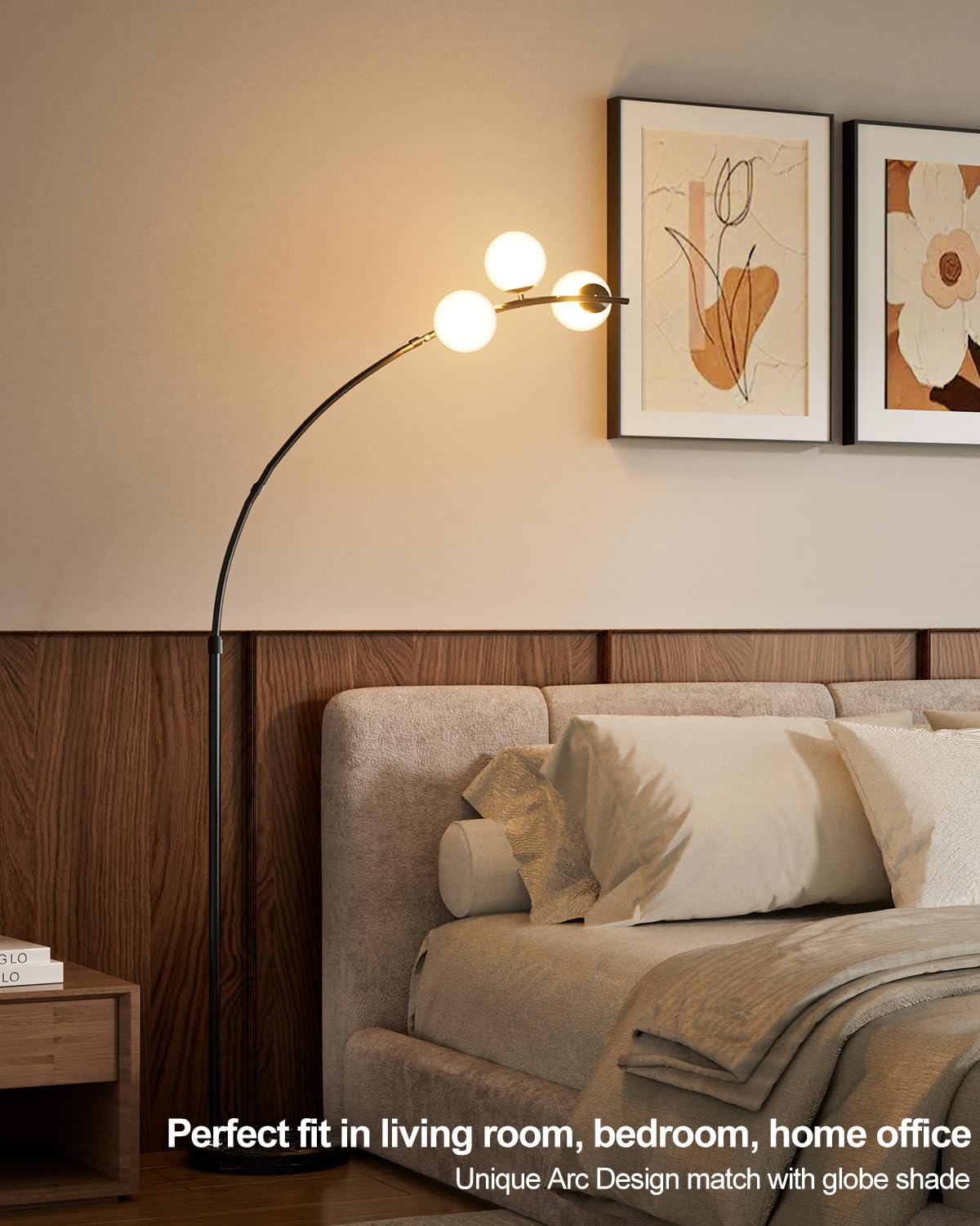 Lightdot 3 Globe Arc Floor Lamp - Contemporary Black Metal Design, LED Bulbs Included, Model LFLL-81, Ideal for Living Room & Home Office
