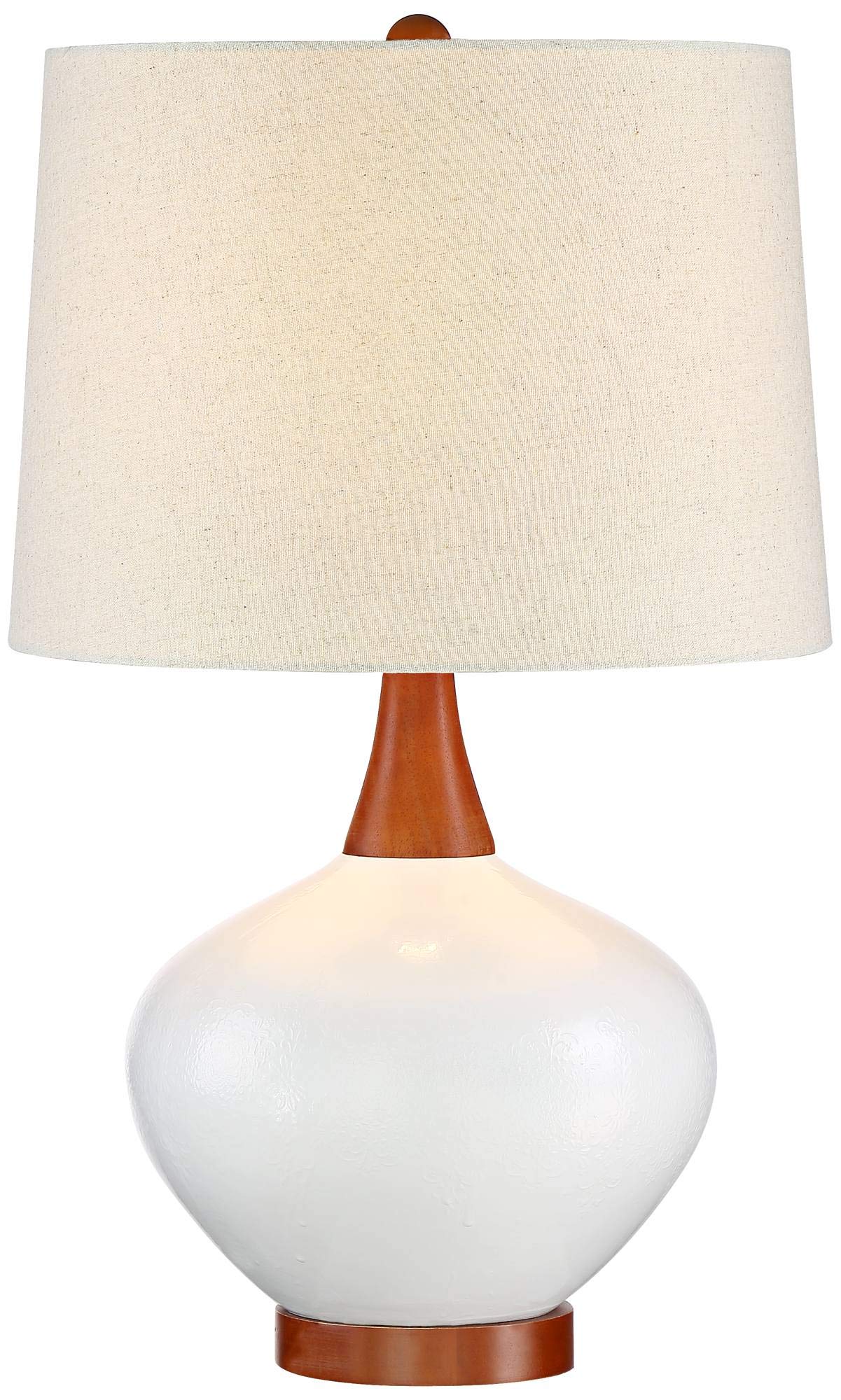 360 Lighting Brice Mid Century Modern Accent Table Lamp 23'' High Ivory Ceramic Wood Neck Off White Tapered Drum Shade For Bedro