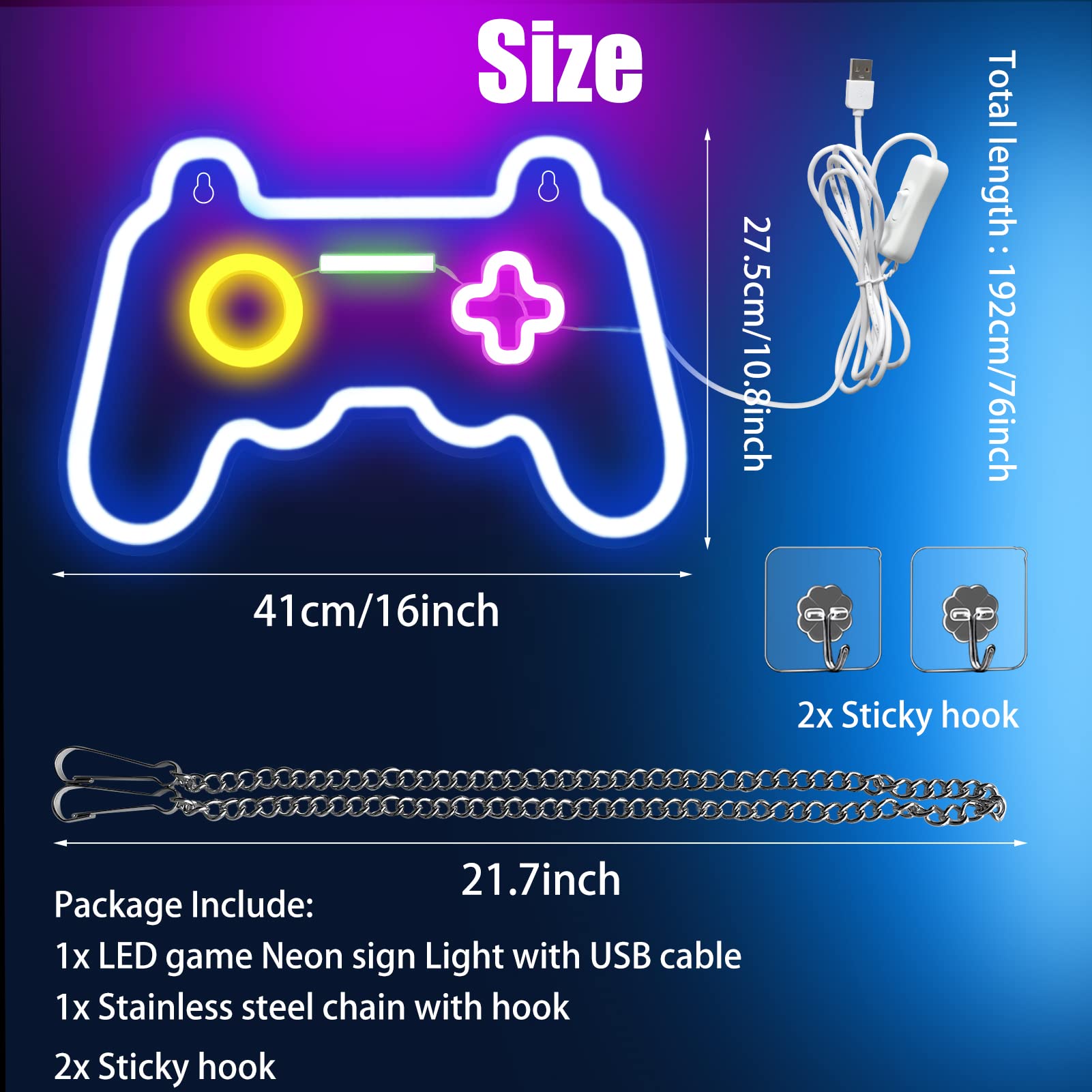BerniceKelly LED Neon Sign Gamepad Shape, 16inx11in, Yellow+Pink, Plastic, Model ZXY-50, Wall Decor for Gamers